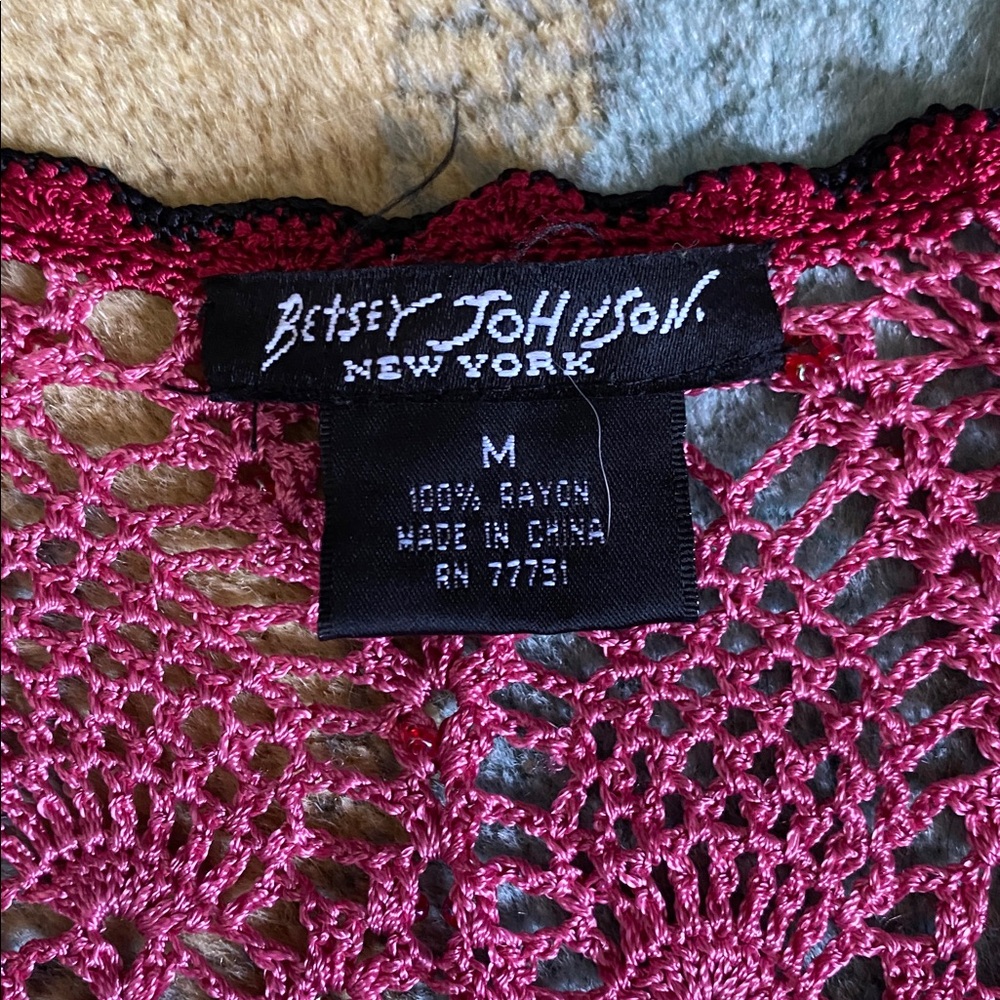 Vintage Betsey Johnson Pink Crochet Top with Black Accents - Picture 2 of 4